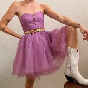 Y2K Betsey Johnson Purple Tulle Strapless Belted Ballerina Dress